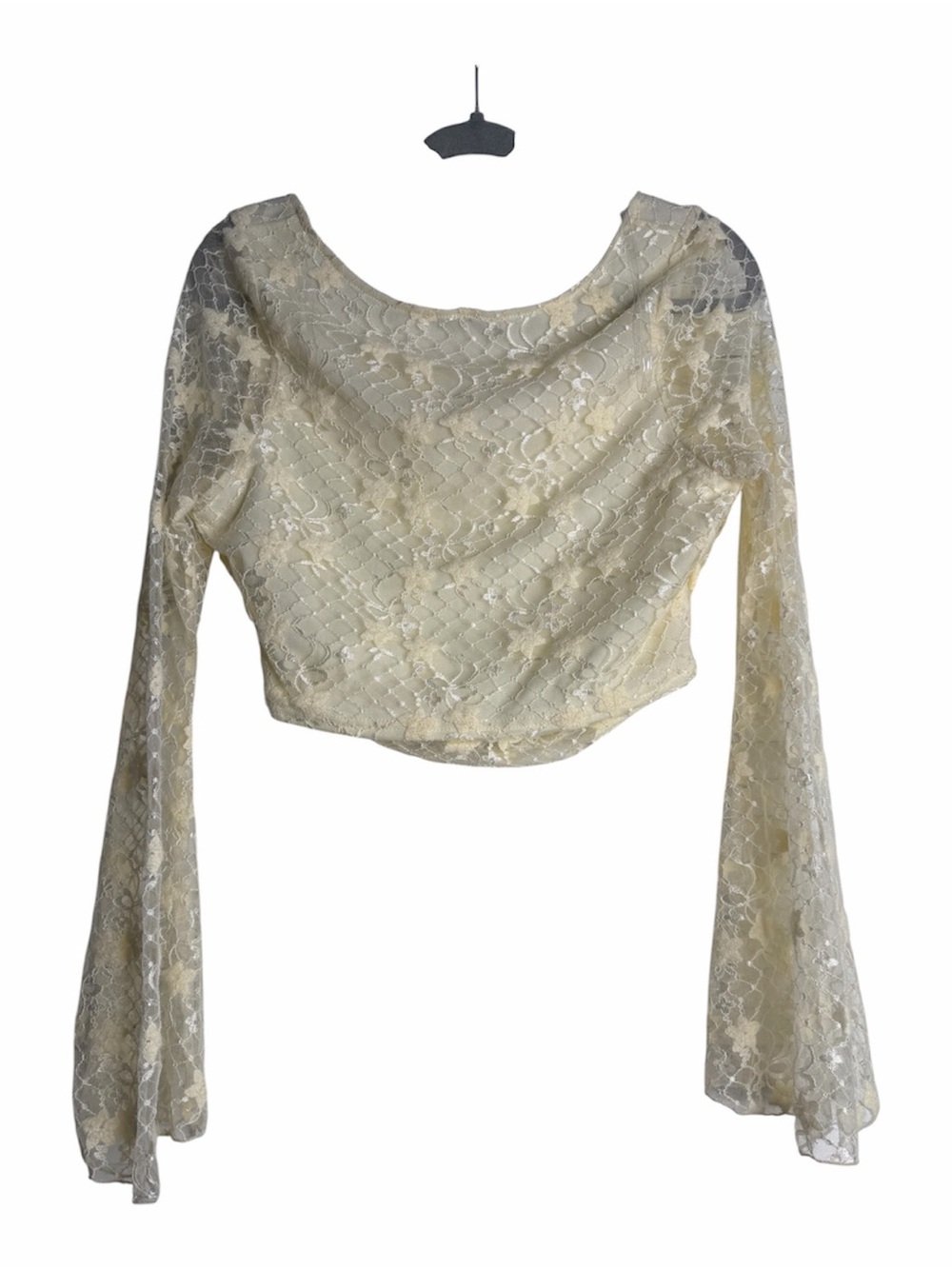 HYFVE Lace Bell Sleeve Floral Crop Top Cream/Beige Size XL Boho, Fairycore, Y2K - Picture 2 of 7